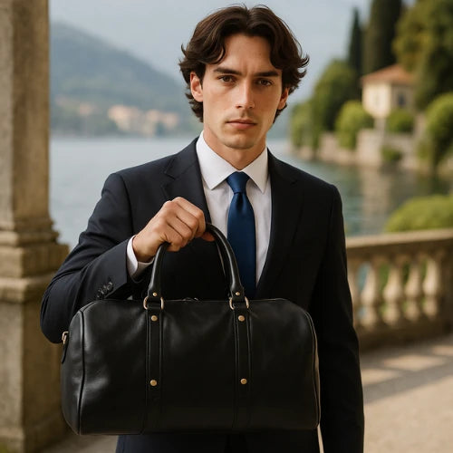 Black Italian Leather Men's Vintage Duffel Bag