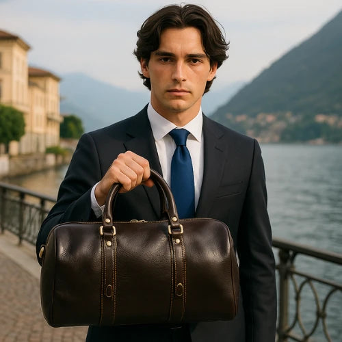 Dark Brown Italian Leather Men's Vintage Duffel Bag