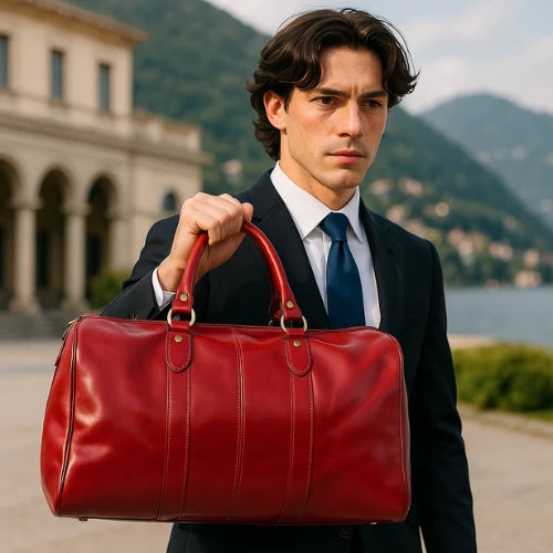 Red Italian Leather Men's Duffel Bag