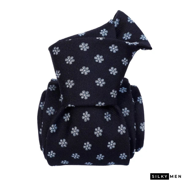 Navy Blue Flower Italian Silk Tie