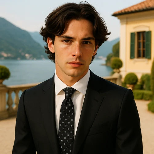 Navy Blue Pattern Italian Silk Mogador Tie