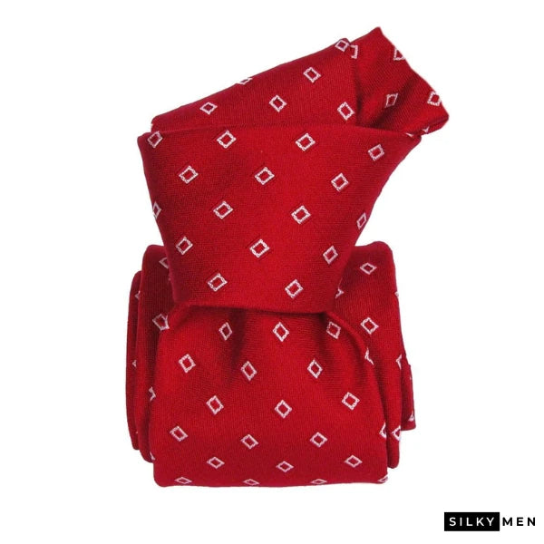 Red Square Pattern Italian Silk Tie
