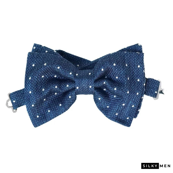 Blue Polka-Dot Italian Silk Bow Tie Ready to Wear