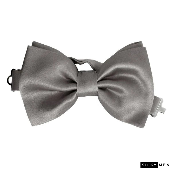 Gray Italian Silk Bow Tie Ready to Wear