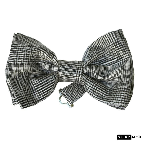 Black & White Tartan Italian Silk Bow Tie Ready to Wear