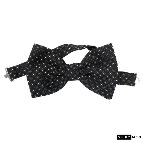 Black Gray White Silk Bow Tie Ready to Wear