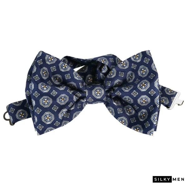 French Blue Pattern Italian Silk Bow Tie Ready to Wear