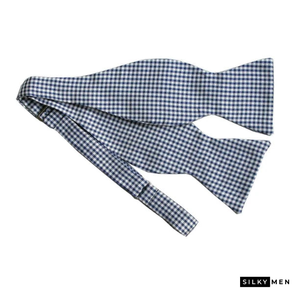 Navy White Tartan Self Tie Italian Silk Bow Tie