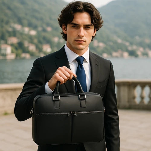 Black Italian Leather Men's Briefcase