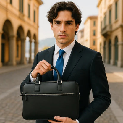 Black Italian Leather Thin Men's Briefcase