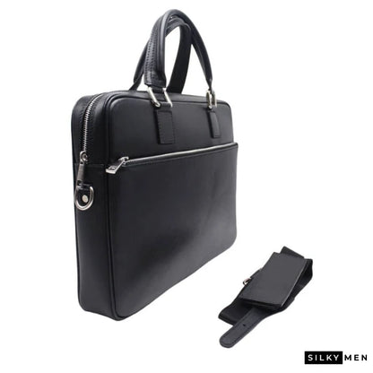Black Italian Leather Thin Men's Briefcase