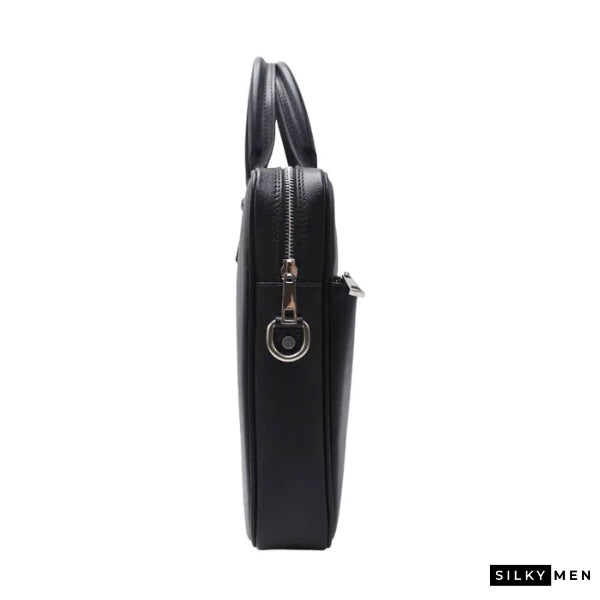 Black Italian Leather Thin Men's Briefcase