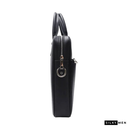 Black Italian Leather Thin Men's Briefcase