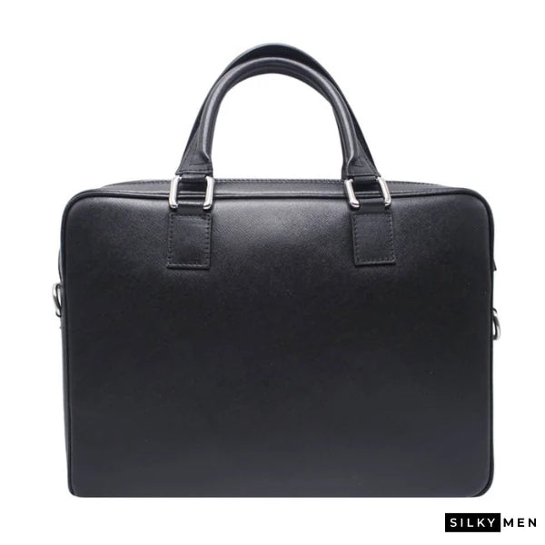 Black Italian Leather Thin Men's Briefcase