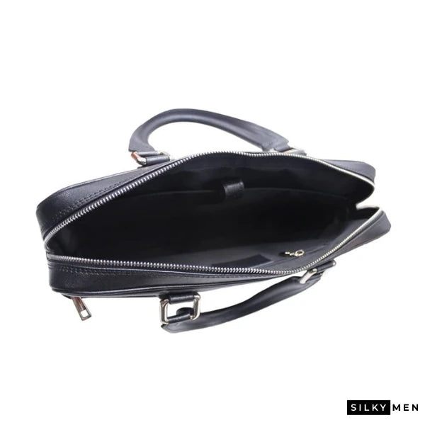 Black Italian Leather Thin Men's Briefcase