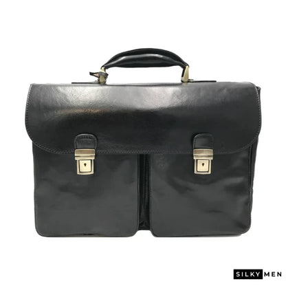 Black Vintage Italian Leather 24-Hour Briefcase