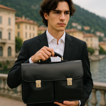 Black Vintage Italian Leather 24-Hour Briefcase