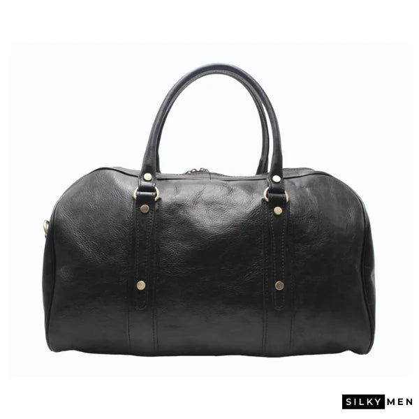 Black Italian Leather Men's Vintage Duffel Bag