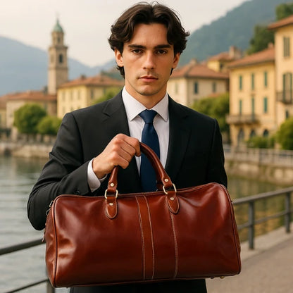 Brown Italian Leather Men's Duffel Bag