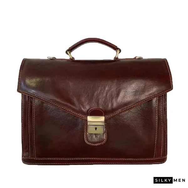 Brown Buffered Italian Leather 24-Hour Briefcase