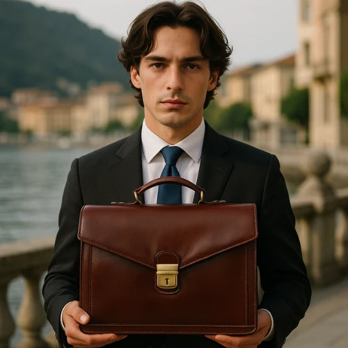 Brown Buffered Italian Leather 24-Hour Briefcase
