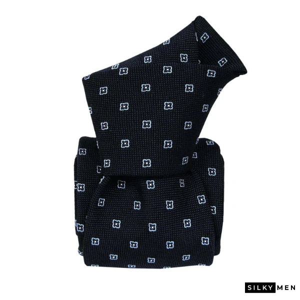 Navy Blue Pattern Italian Silk Mogador Tie