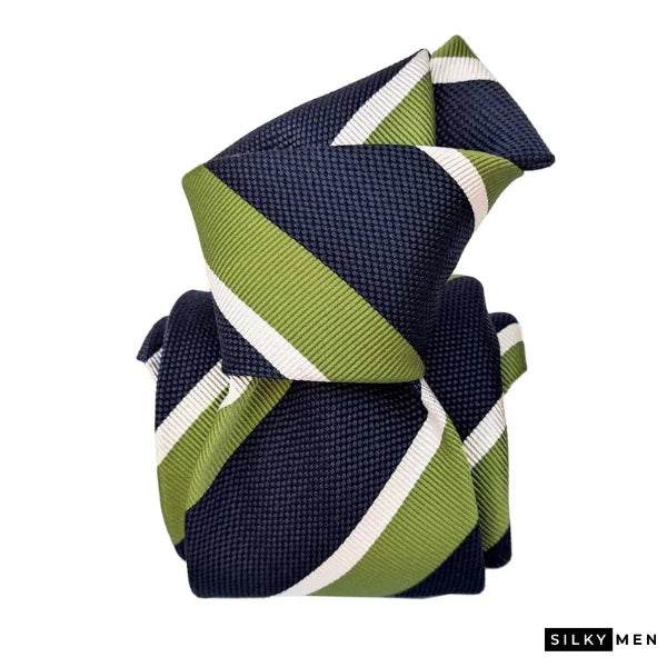 Blue Green Striped 70-30 Italian Silk and Cotton Tie