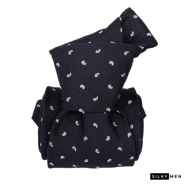 Navy Blue Fancy Pattern Italian Silk Tie