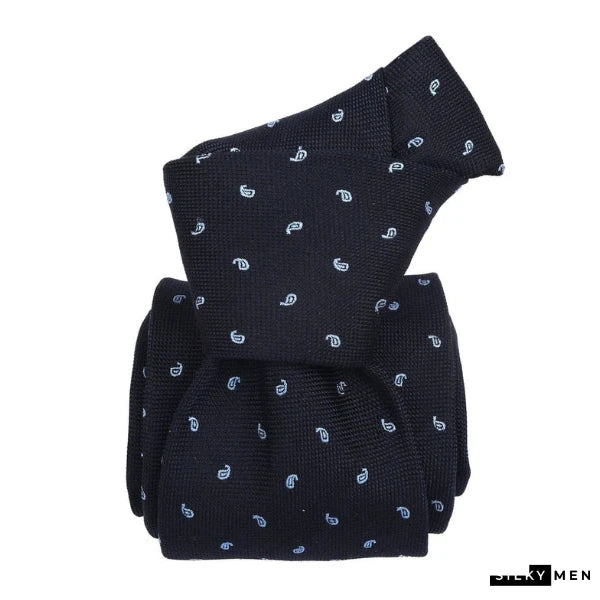 Navy Blue Light Blue Fancy Pattern Italian Silk Tie