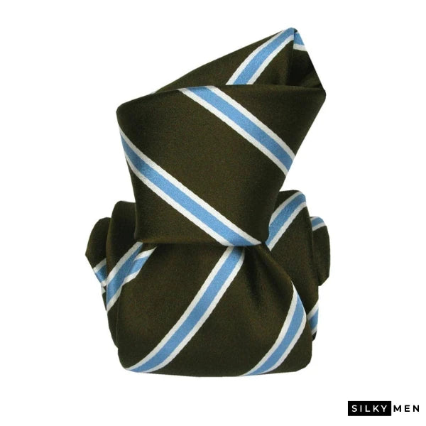 Hunter Green Blue Striped Italian Silk Tie