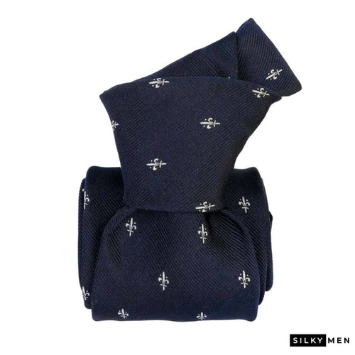 Navy Blue Crest Pattern Italian Silk Tie
