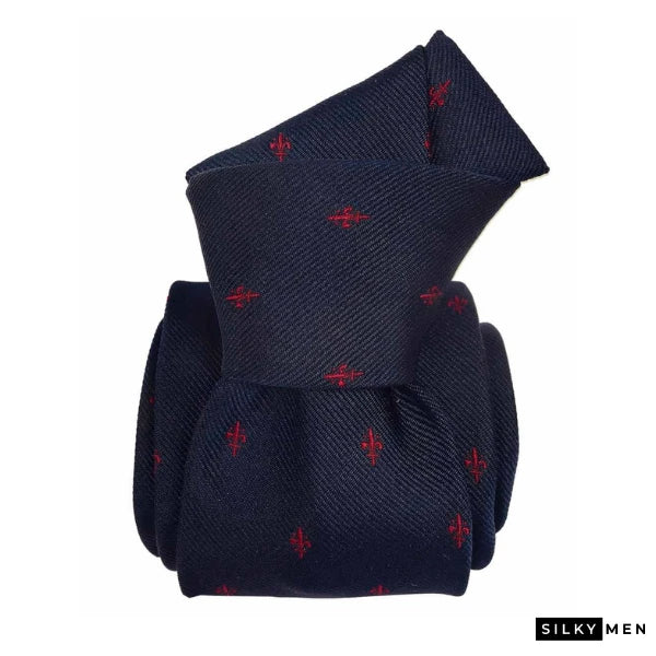 Navy Blue Burgundy Crest Pattern Italian Silk Tie