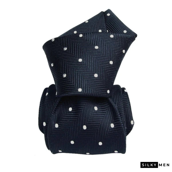 Navy Blue Polka Dot Italian Silk Tie