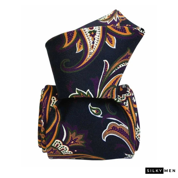 Fancy Design Black Purple Orange White Italian Silk Tie