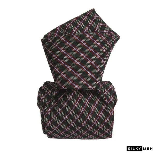 Dark Green Tartan Pattern Italian Silk Tie