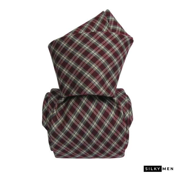 Burgundy Tartan Pattern Italian Silk Tie