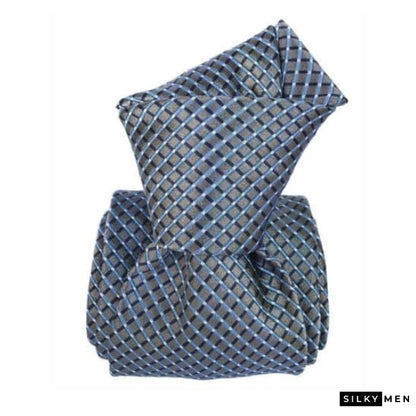 Blue Gray Grid Pattern Italian Silk Tie