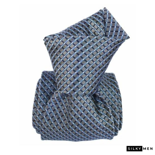 Blue Gray Grid Pattern Italian Silk Tie