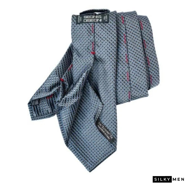 Blue Gray Grid Pattern Italian Silk Tie