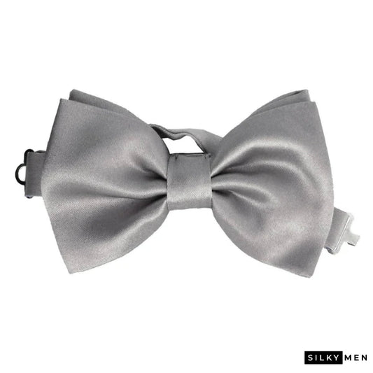 Platinum Gray Italian Silk Bow Tie Ready to Wear