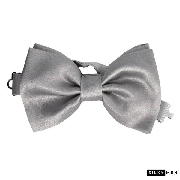 Platinum Gray Italian Silk Bow Tie Ready to Wear