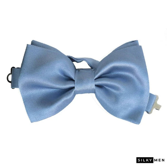 Light Blue Italian Silk Bow Tie Ready to Wear