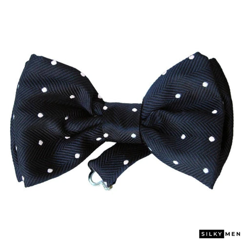 Navy White Polka Dot Italian Silk Bow Tie Ready to Wear