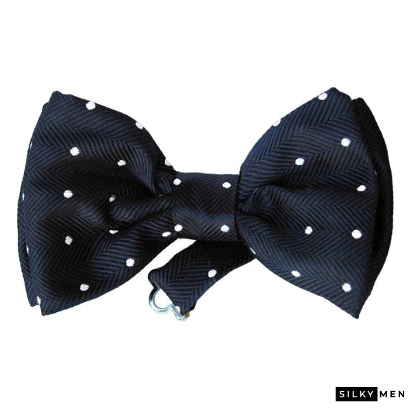 Navy White Polka Dot Italian Silk Bow Tie Ready to Wear
