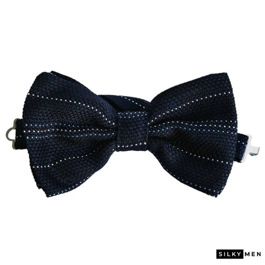 Navy White Blue Italian Silk Bow Tie Ready to Wear
