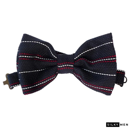 Navy White Red Italian Silk Bow Tie Ready to Wear