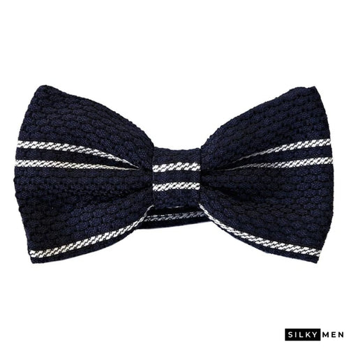 Navy White Stripe Self Tie Italian Silk Bow Tie