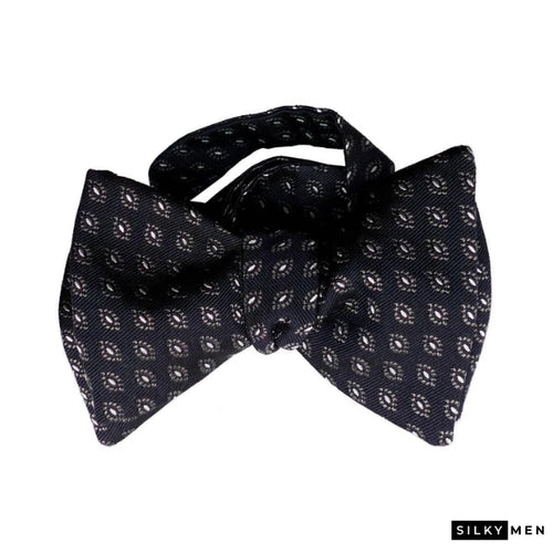 Navy Gray Silver Self Tie Italian Silk Bow Tie