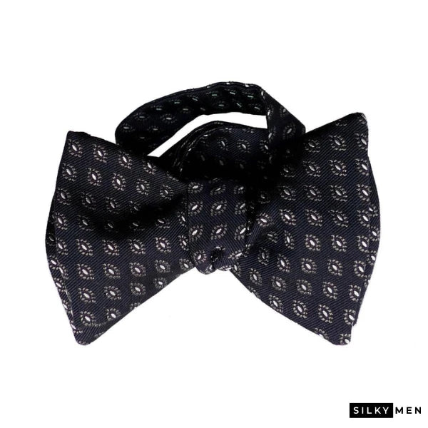Navy Gray Silver Self Tie Italian Silk Bow Tie