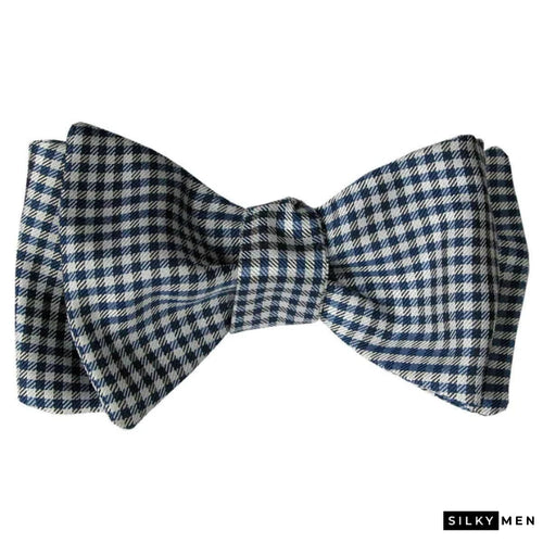 Navy White Tartan Self Tie Italian Silk Bow Tie